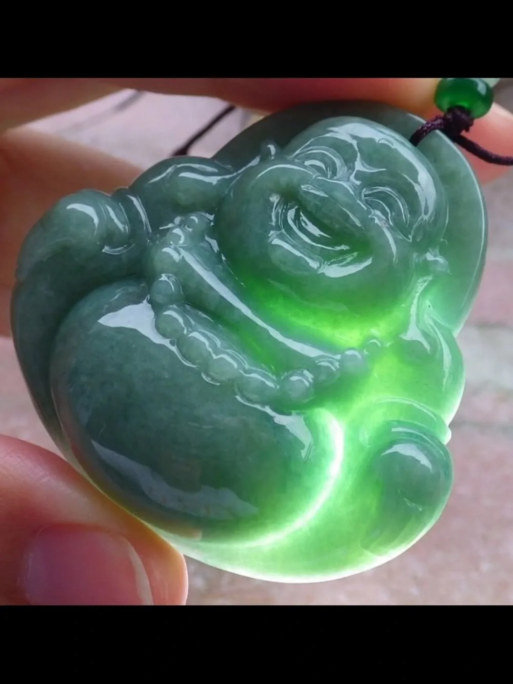Certificate Jadeite Jade Burmese Light Green Pendant luck Laughing Buddha god